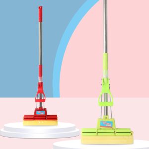Stainless steel telescopic hands-free washing sponge mop